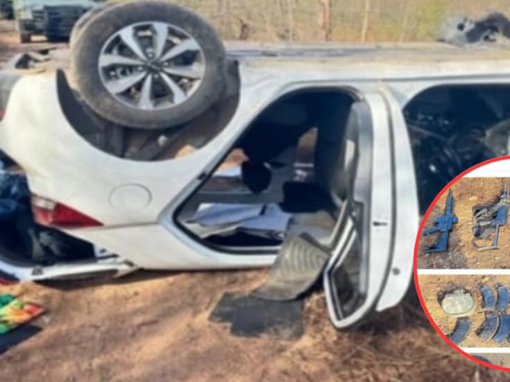 Vehículo robado, armas de alto poder y un dron: tras brutal agresión, fuerzas federales aseguran arsenal y unidad volcada en Culiacán