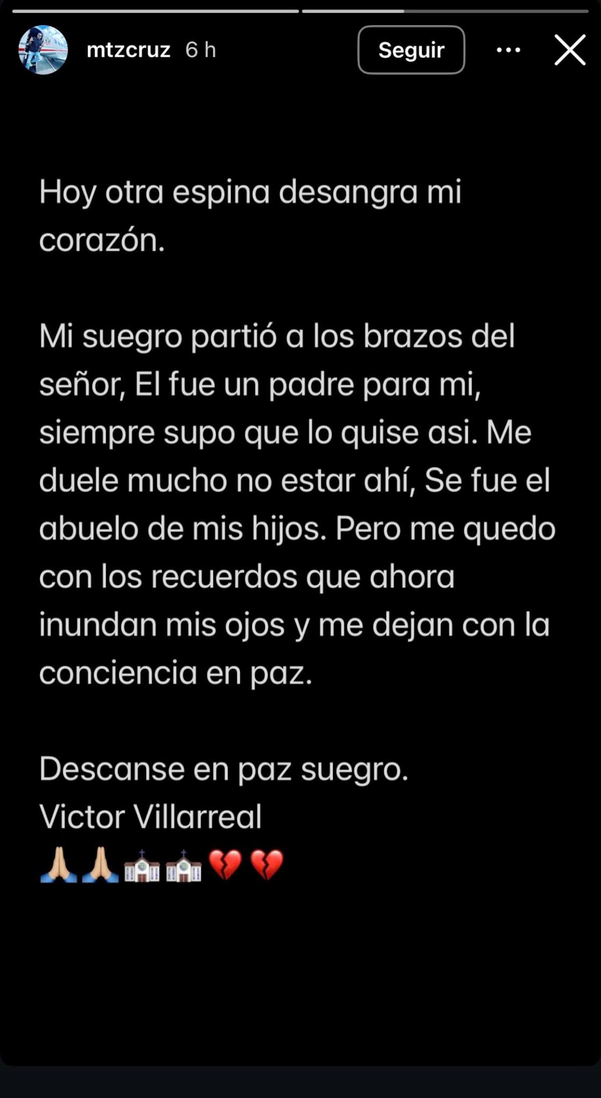Cruz Martínez envía mensaje tras la muerte del padre de Alicia Villarreal | Foto: captura de pantalla instagram