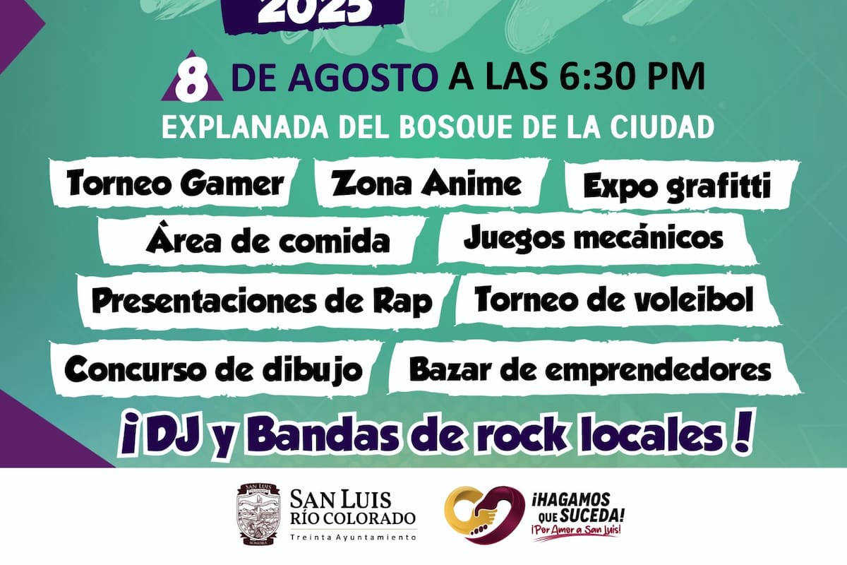 Preparan gran Festival Juvenil este viernes en la explanada municipal de SLRC