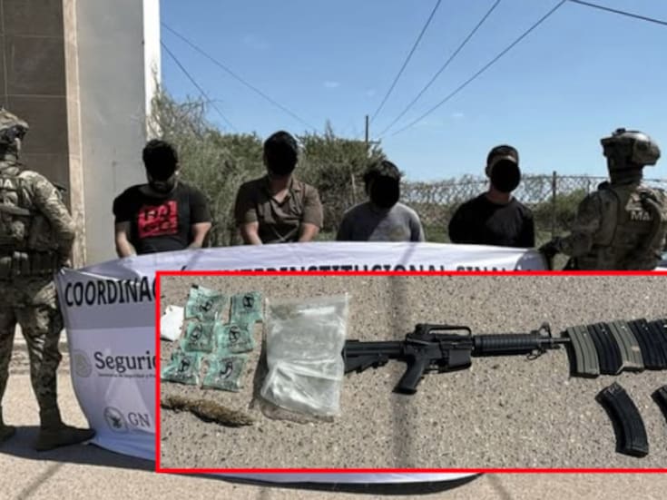 Detienen a cuatro hombres con armas, droga y vehículos robados en operativo militar en Navolato