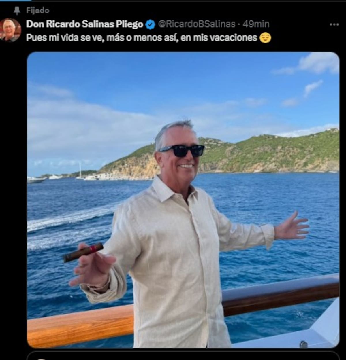 Salinas Pliego presume de sus vacaciones. tras dar su último consejo del 2024.