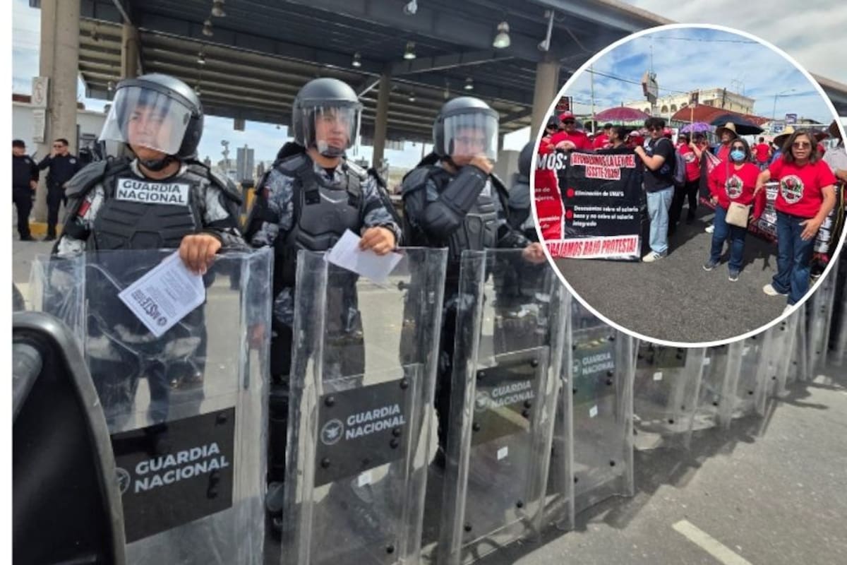Maestros cierran garita de San Luis Río Colorado en protesta; Guardia Nacional resguarda el acceso fronterizo