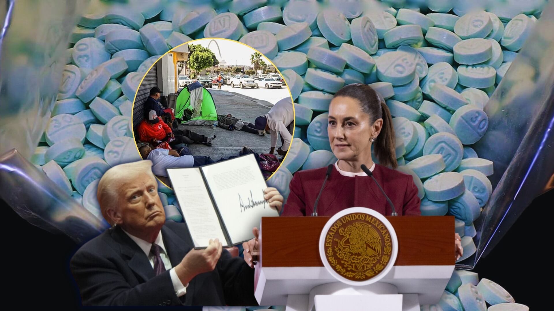 Claudia Sheinbaum, presidenta de México, reiteró que el tráfico de fentanilo no solo involucra a México y que su distribución dentro de Estados Unidos también debe ser investigada. Foto: Especial (EFE/Presidencia de México/AP | Editada en Canva)