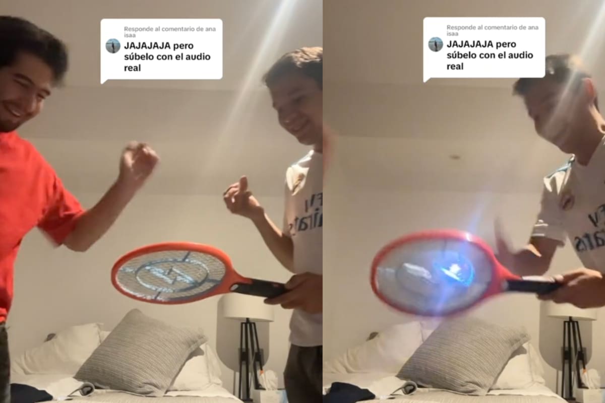Jóvenes se dan toques con una raqueta eléctrica matamoscos (VIDEO)