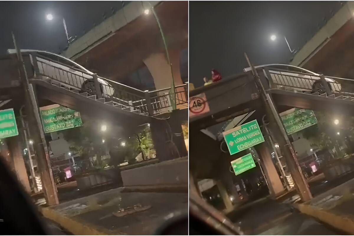 Captan cruzando en auto por puente peatonal a un conductor en Edomex