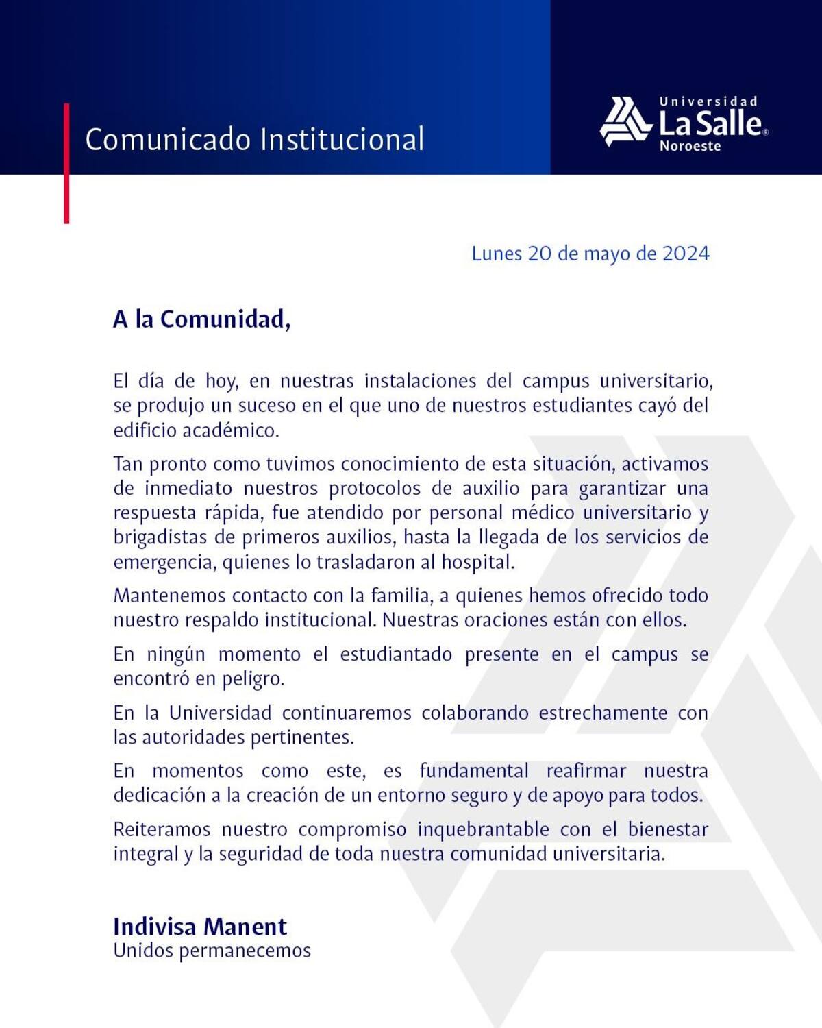 Comunicado de La Salle.