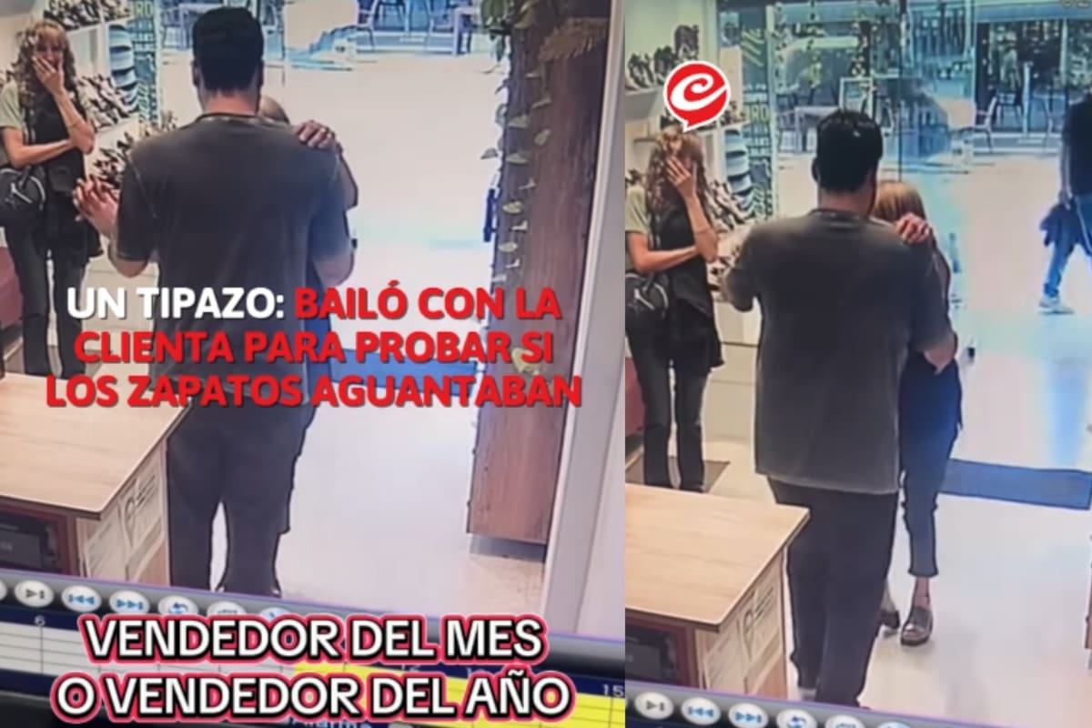 Vendedor de zapatos se pone a bailar con una clienta para que pueda comprobar si los zapatos realmente le quedan bien