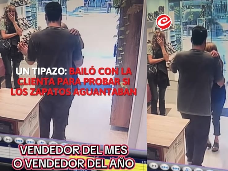 Vendedor de zapatos se pone a bailar con una clienta para que pueda comprobar si los zapatos realmente le quedan bien