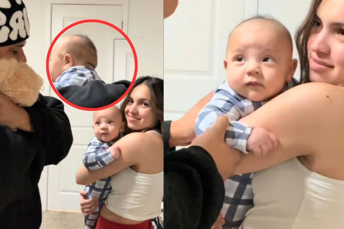 Padre abraza un peluche “decapitado” y el bebé responde con un mordisco