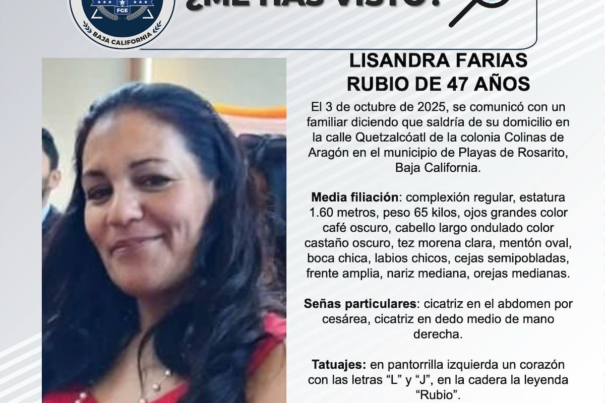Se busca a Lisandra Farias Rubio de 47 años de edad