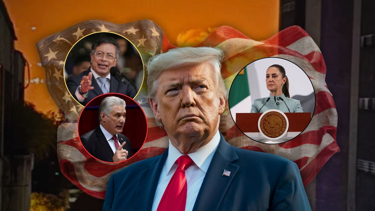 Cuestionado sobre si la operación en Venezuela buscaba enviar un mensaje a México, Trump respondió que no fue ese el objetivo, aunque reconoció que la situación regional obliga a replantear la estrategia de seguridad de Estados Unidos. Foto: Especial (Reuters/Capturas de video de redes sociales/Canva)