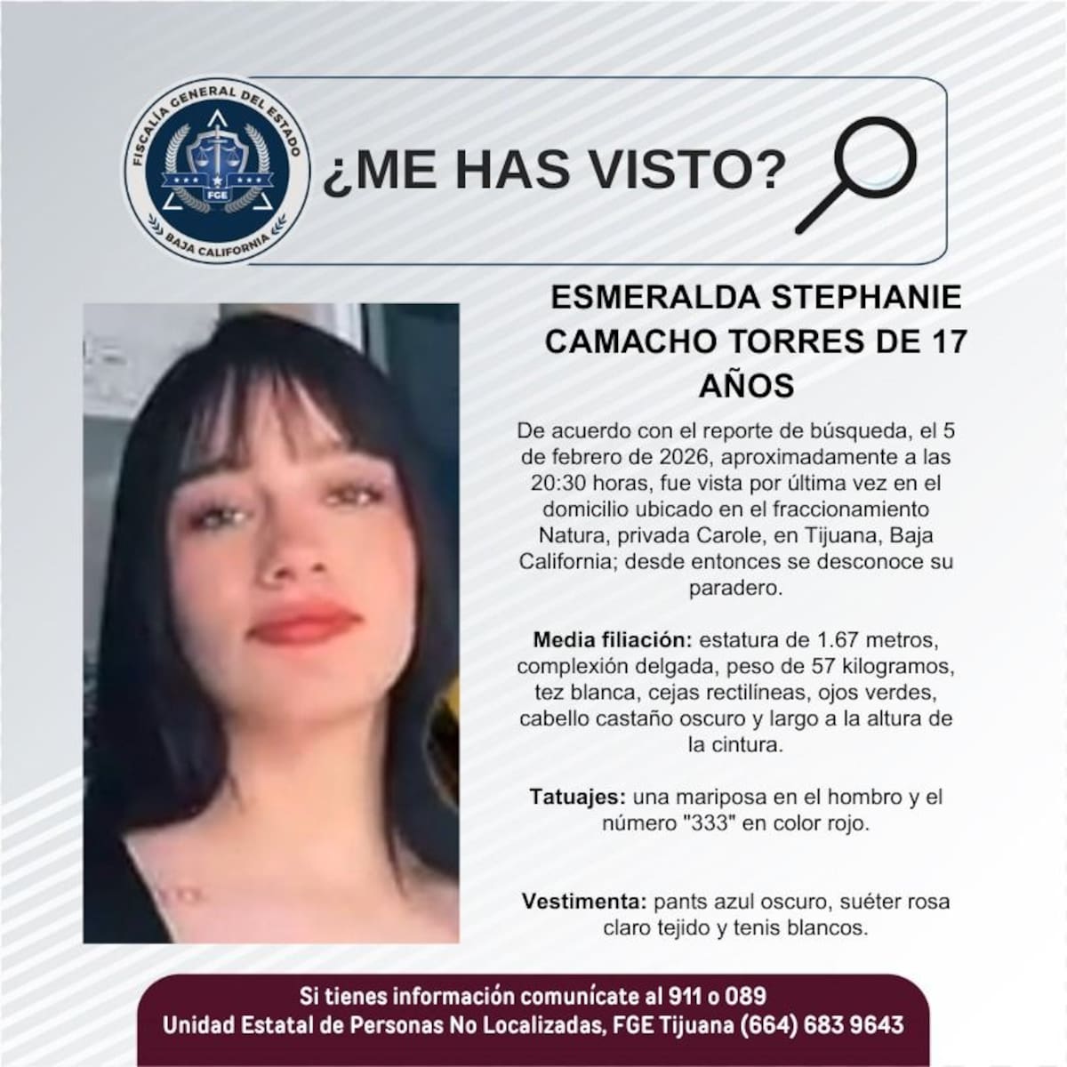 Fue vista por última vez el 5 de febrero de 2026.