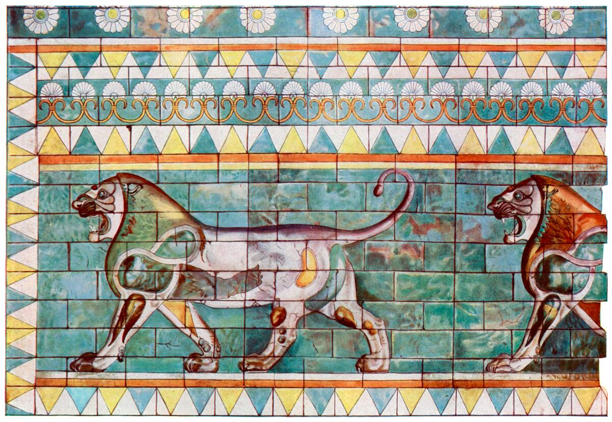 The lion frieze from King Darius' winter palace at Susa, Iran, 1933-1934. Enamelled tile. From Wonders of the Past, volume II, 1933-1934. (Photo by The Print Collector/Print Collector/Getty Images)