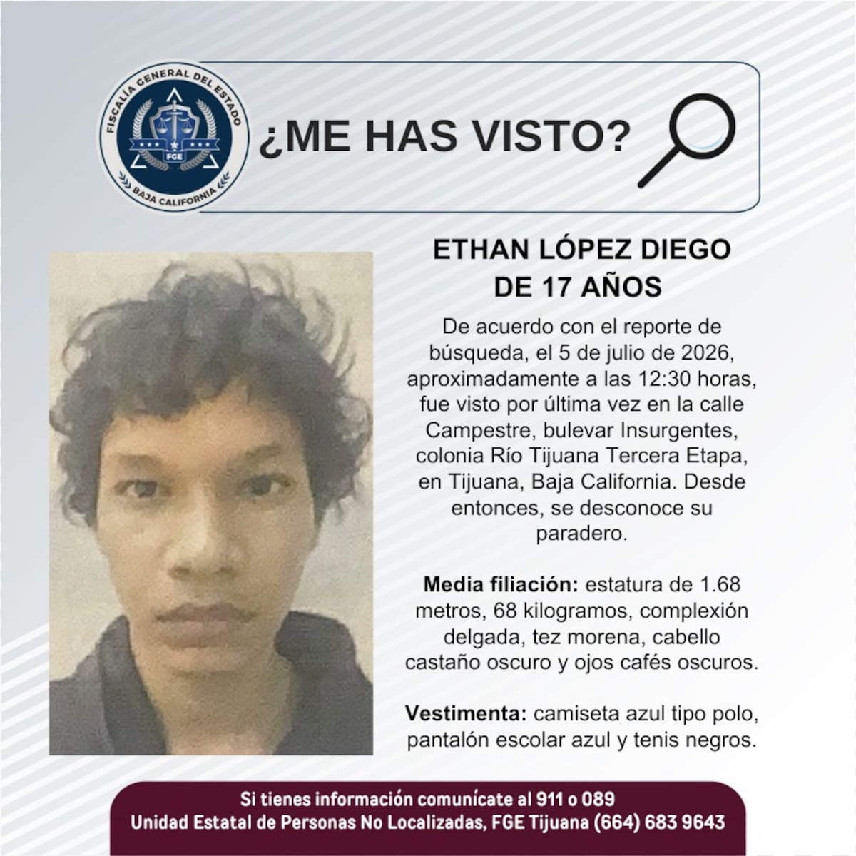 Fue visto por última vez el 5 de julio de 2026.