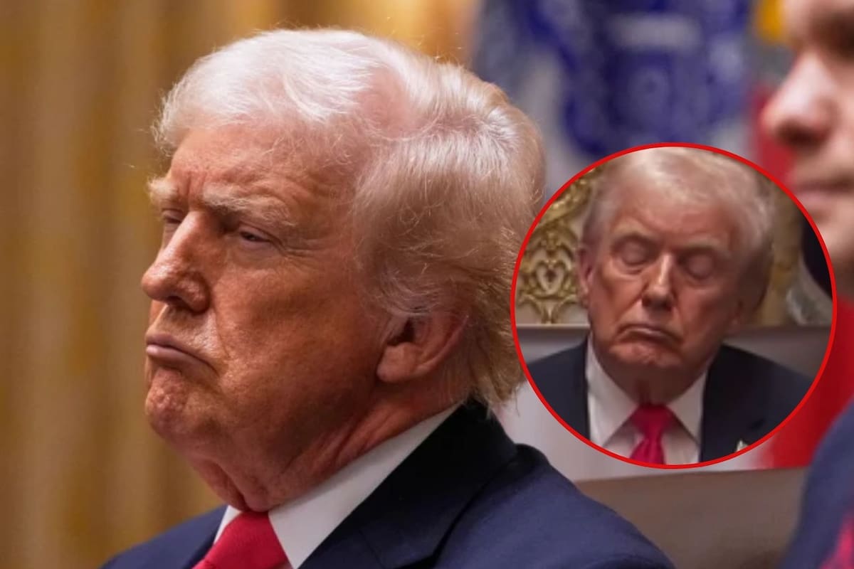 Donald Trump cerró sus “hermosos ojos azules” otra vez mientras escuchaba a miembros de su gabinete y sale rápidamente la Casa Blanca a defenderlo: “Escuchó atentamente y dirigió toda la maratónica reunión”, dice Karoline Leavitt