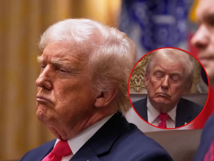 Donald Trump cerró sus “hermosos ojos azules” otra vez mientras escuchaba a miembros de su gabinete y sale rápidamente la Casa Blanca a defenderlo: “Escuchó atentamente y dirigió toda la maratónica reunión”, dice Karoline Leavitt