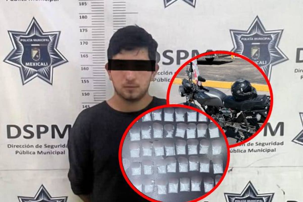 Detienen a motociclista con 41 bolsas de metanfetamina tras infracción de tránsito