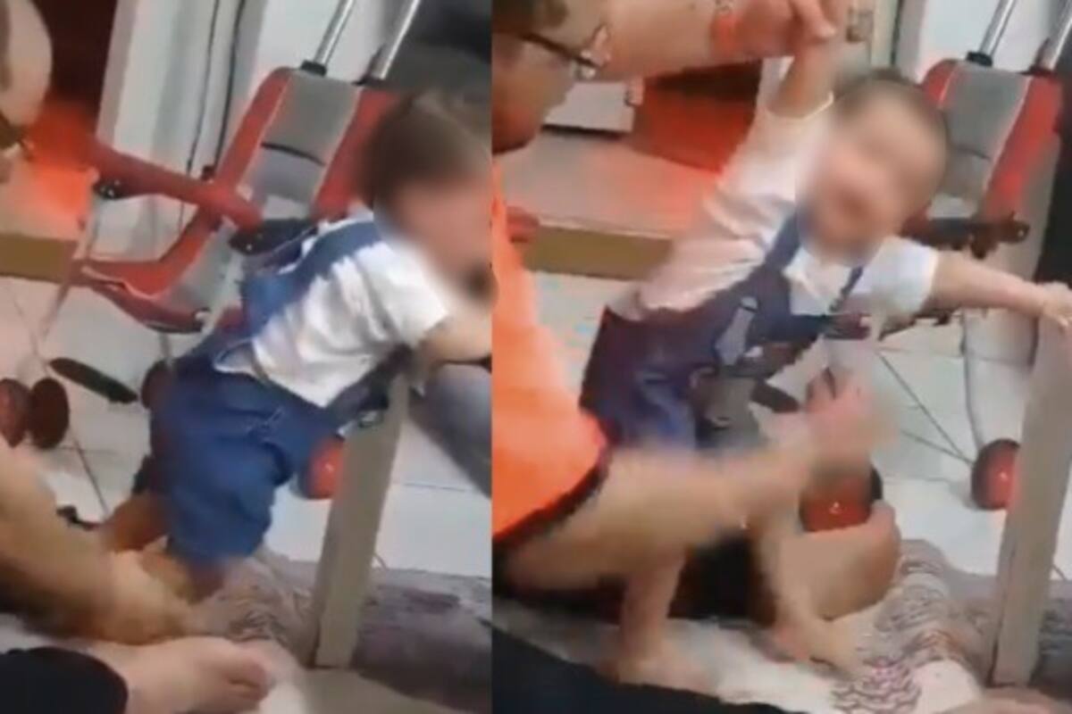 VIDEO: A base de golpes, padre enseña a caminar a su bebé