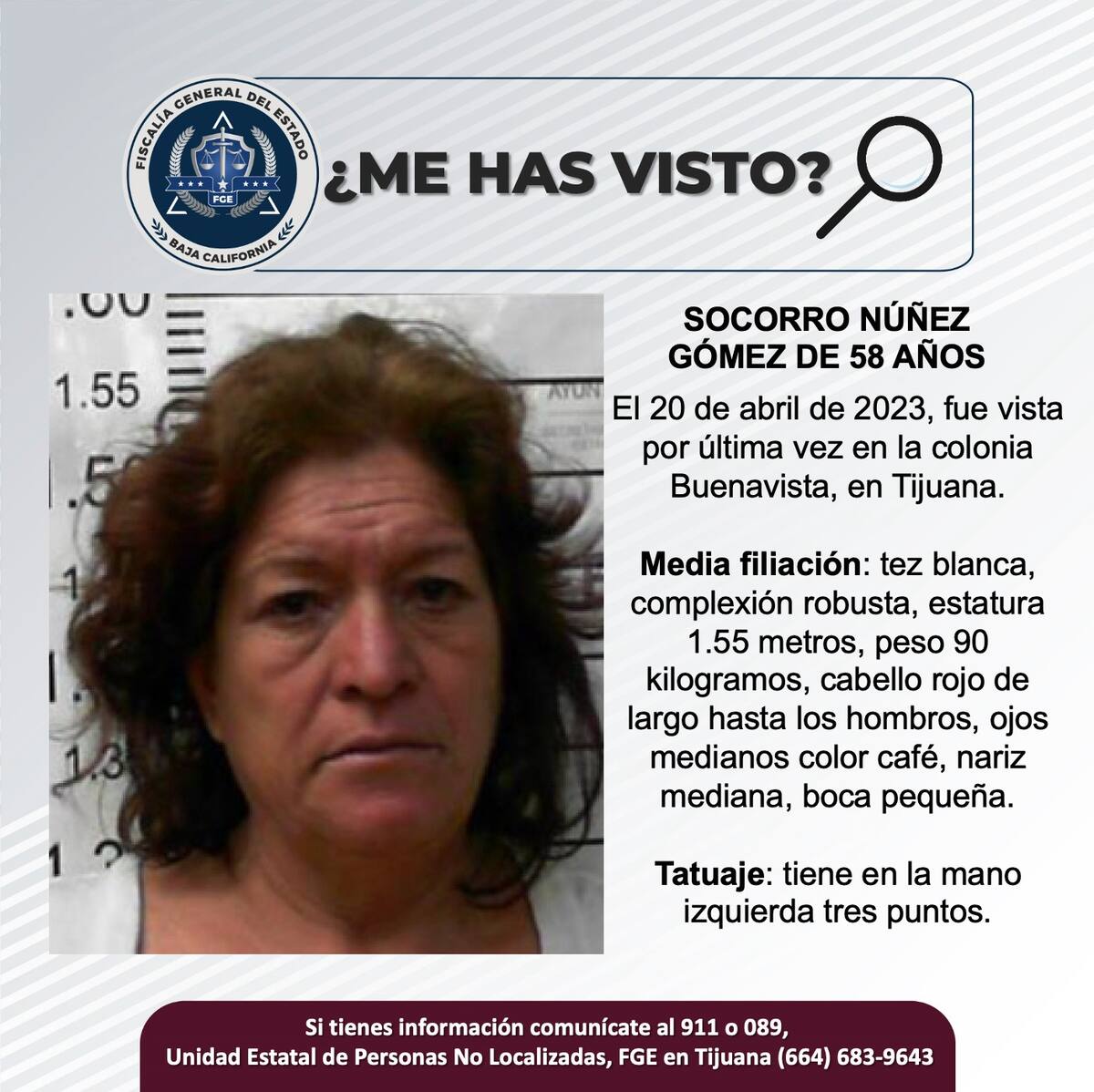 Socorro Núñez Gómez fue vista por última vez el 20 de abril del 2023.