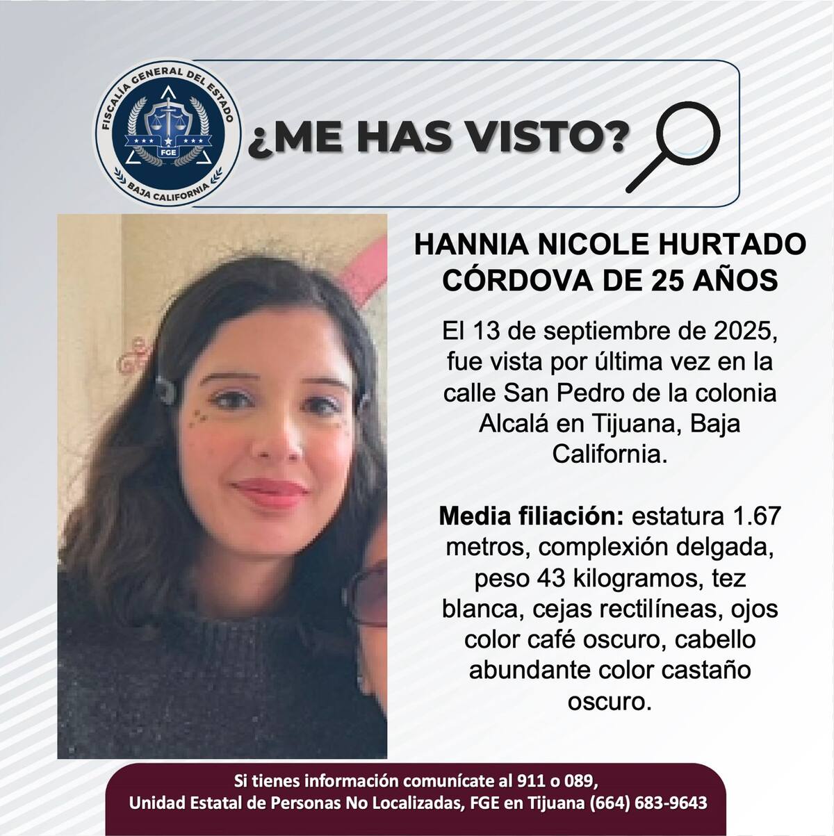 Fue vista por última vez el 13 de septiembre de 2025.