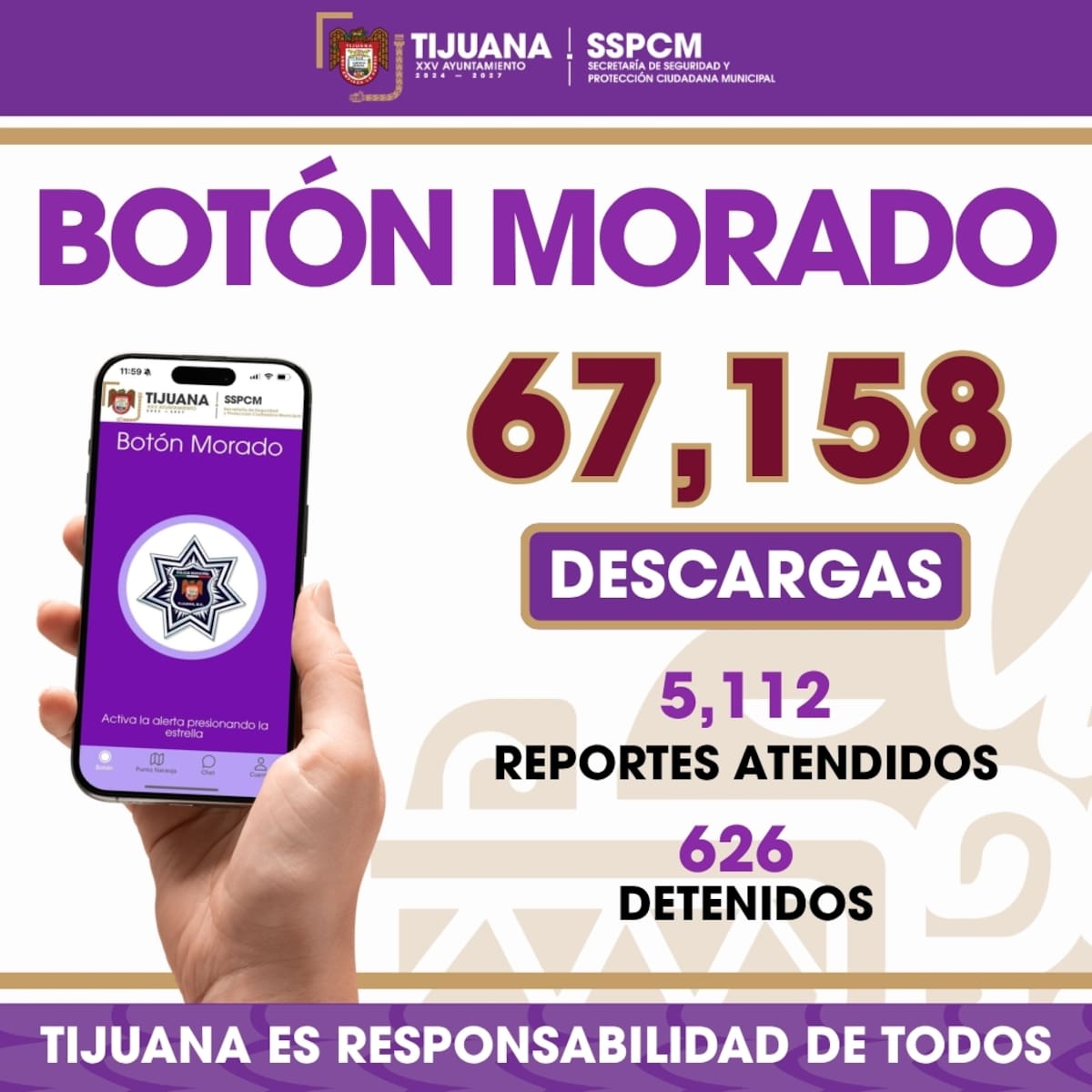 La aplicación Botón Morado permite solicitar apoyo policial y compartir la ubicación con operadores en Tijuana. Foto: Cortesía
