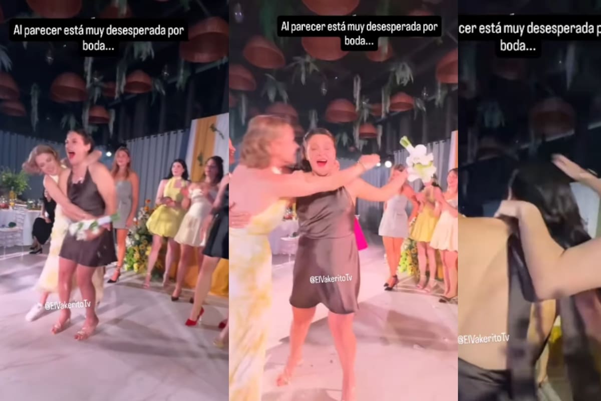 “Se nota que se quería casar”: mujer se vuelve viral por atrapar el ramo de forma desesperada y agresiva