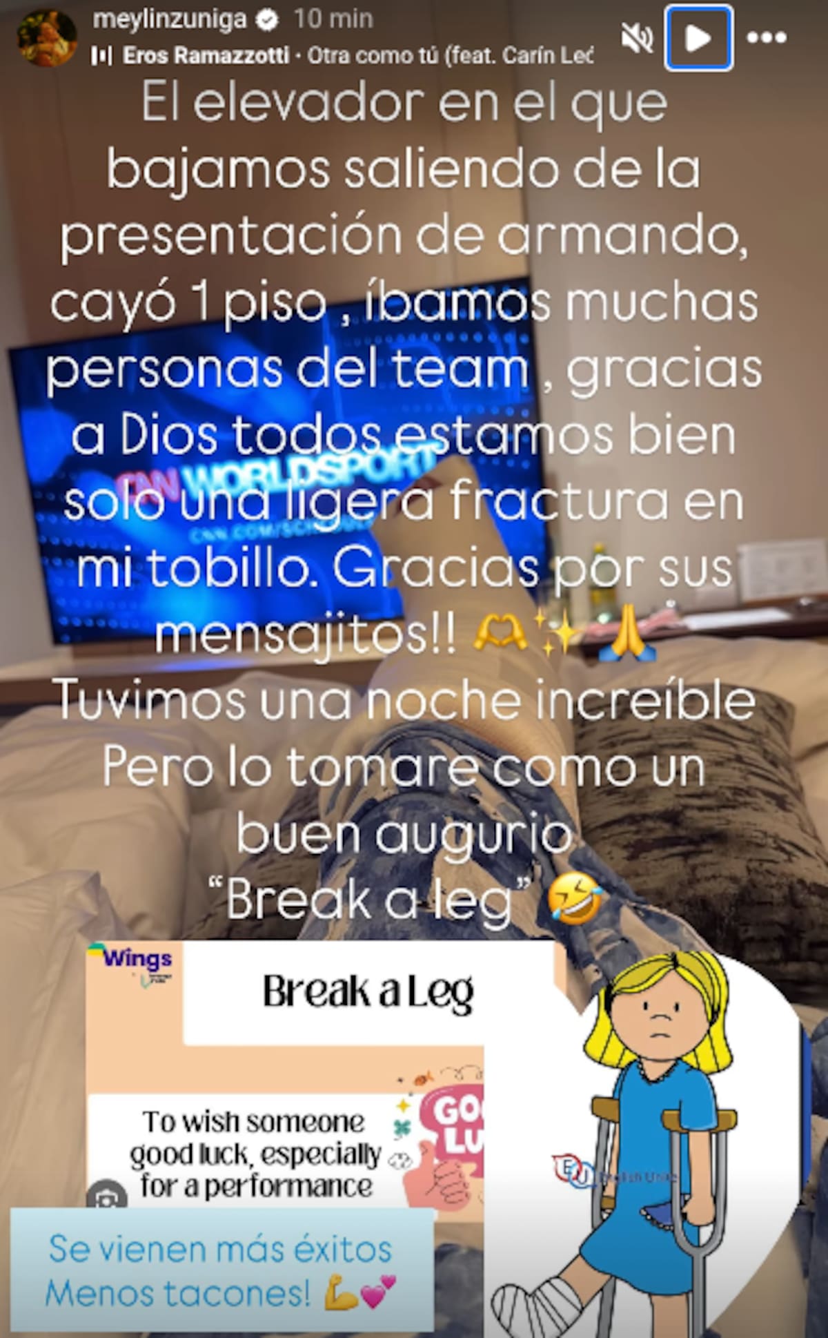 La famosa sufrió fractura en su pie derecho.