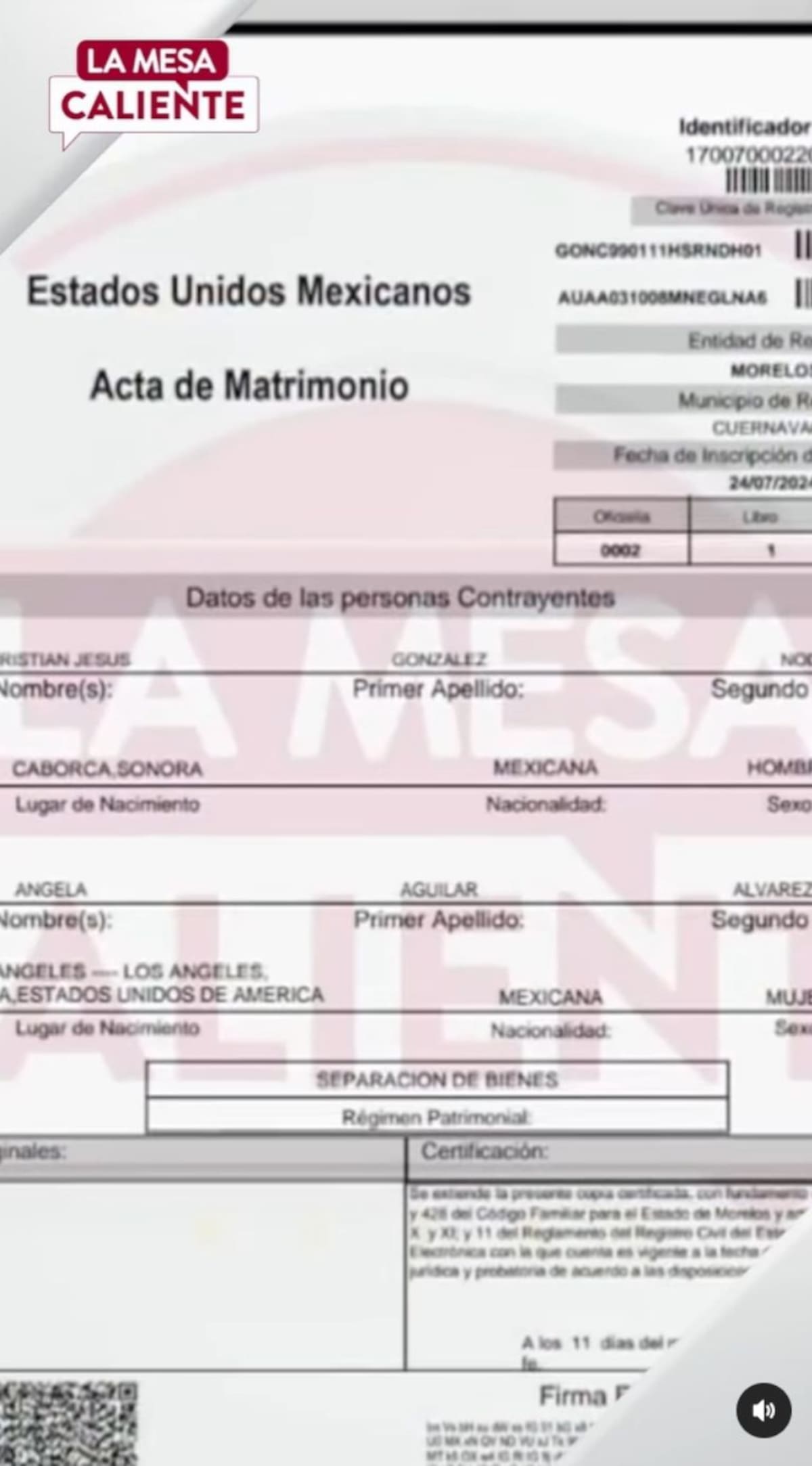 La Sorpresiva Boda de Christian Nodal y Ángela Aguilar: El Acta de Matrimonio Despeja Rumores. Foto: El Heraldo de México