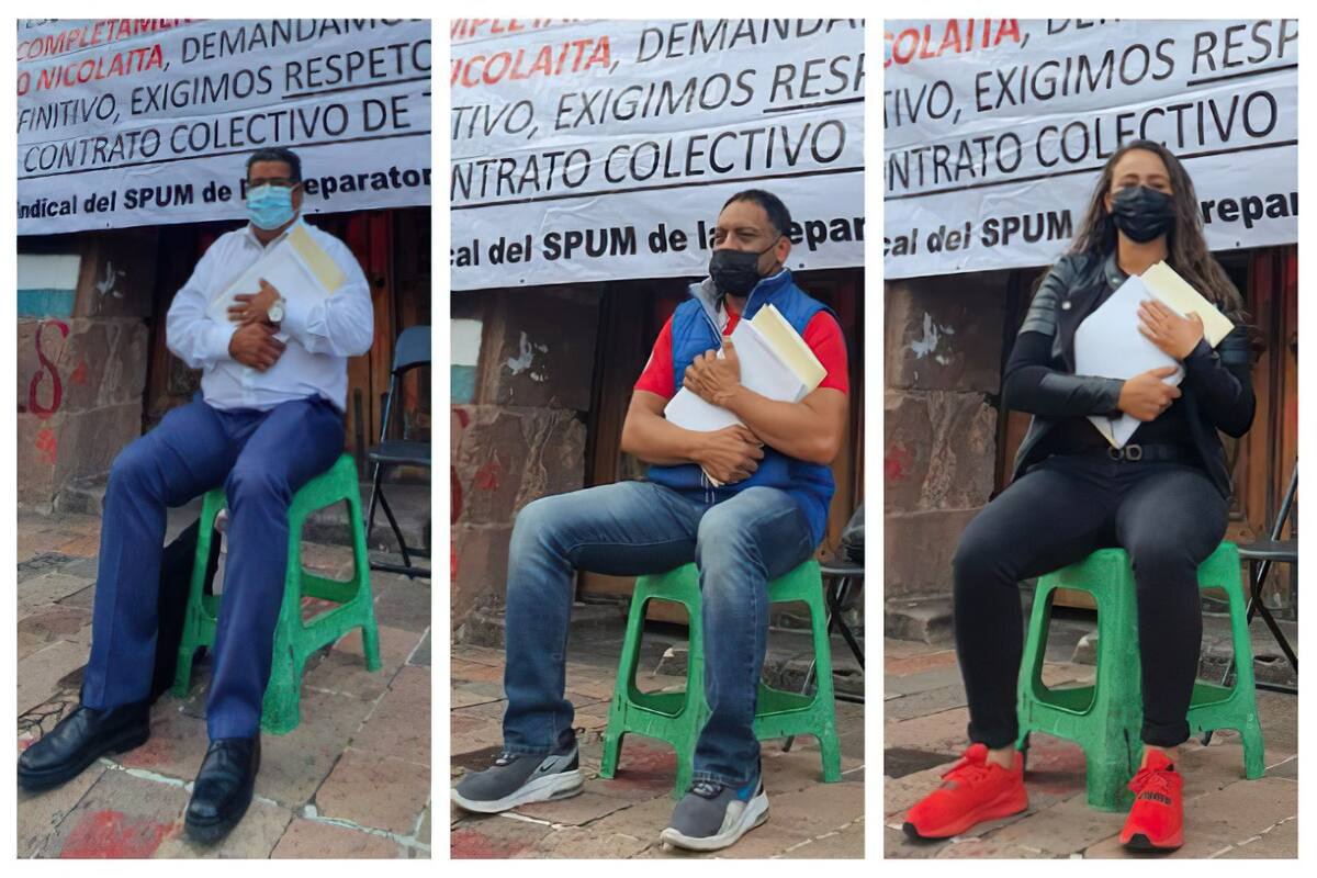 Maestros de Michoacán recrean protesta de Silvano Aureoles y esperan afuera de Palacio de Gobierno