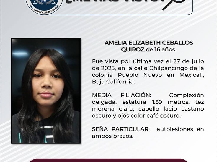 Se solicita ayuda para localizar a Amelia Elizabeth Ceballos Quiroz