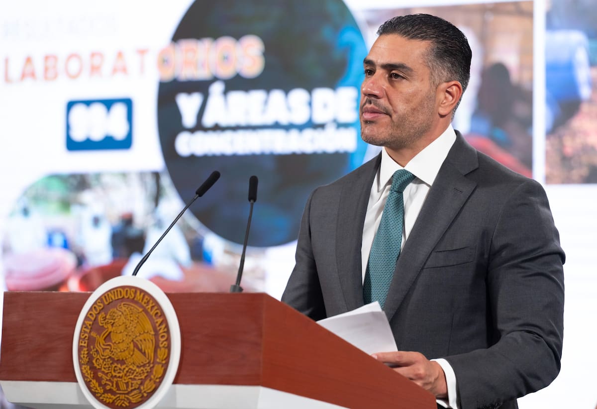 Omar García Harfuch en la "Conferencia del Pueblo" encabezada por la presidenta Claudia Sheinbaum. | Crédito: Presidencia