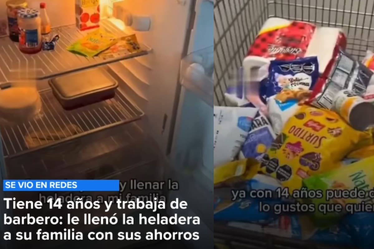 Niño de 14 años que trabaja de barbero le llena el refrigerador de despensa a su familia con sus ahorros