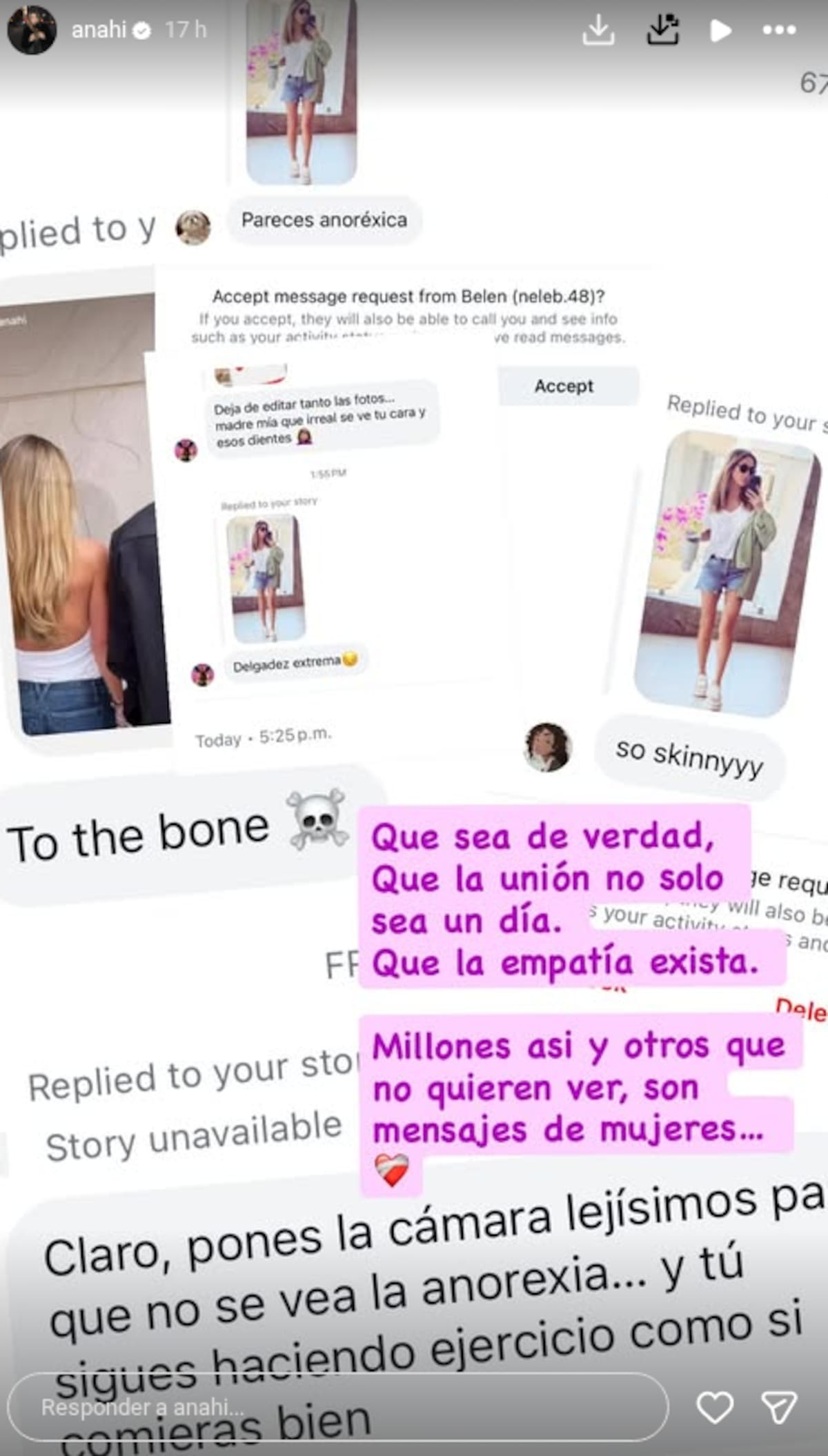 Anahí confronta las críticas sobre su apariencia, muestra mensajes donde la llaman “anoréxica” y cuestionó que gran parte de los ataques provienen de otras mujeres en el marco del 8M | Foto: IG (@anahi)