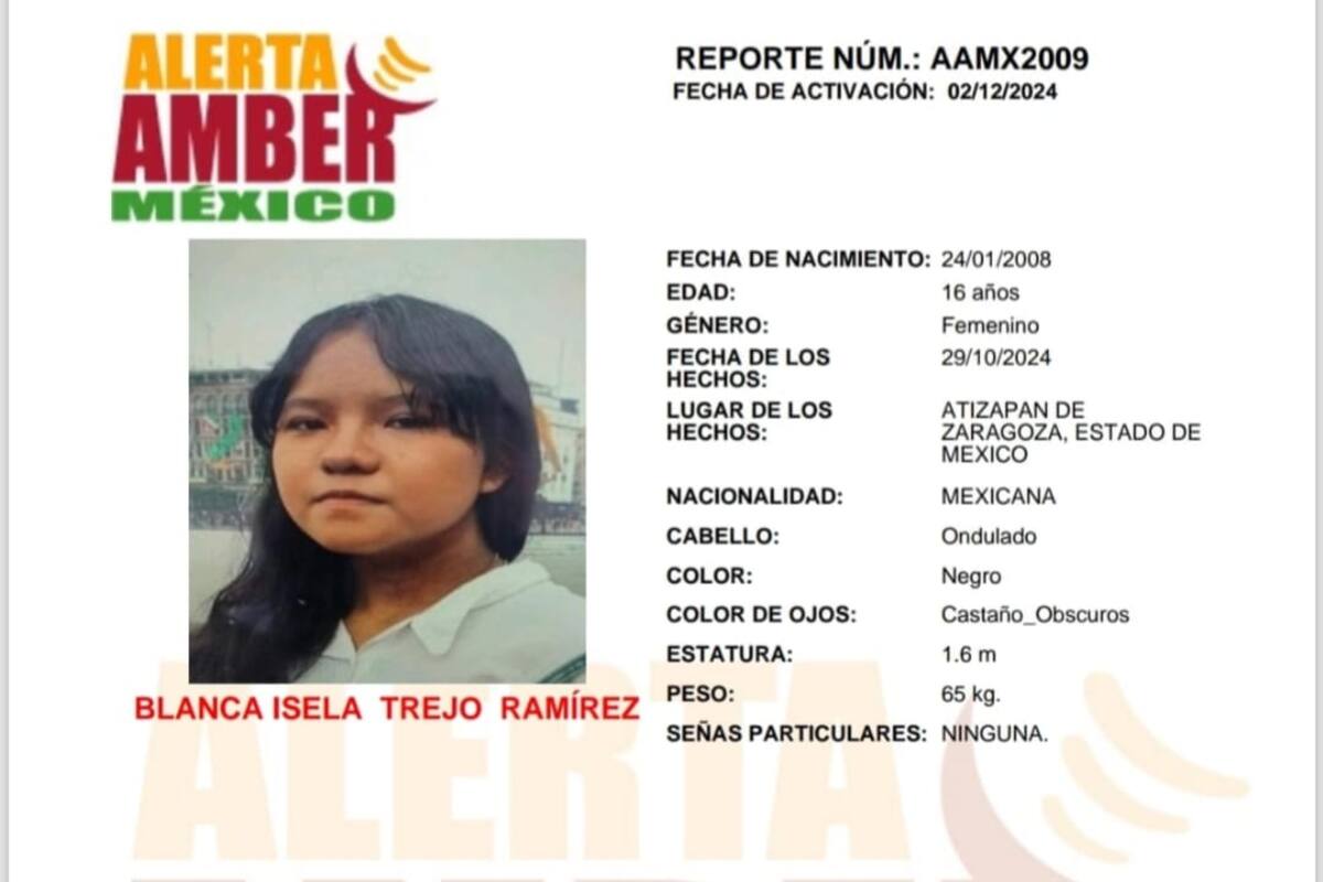 Activan Alerta Amber por desaparición de Blanca Isela Trejo Ramírez