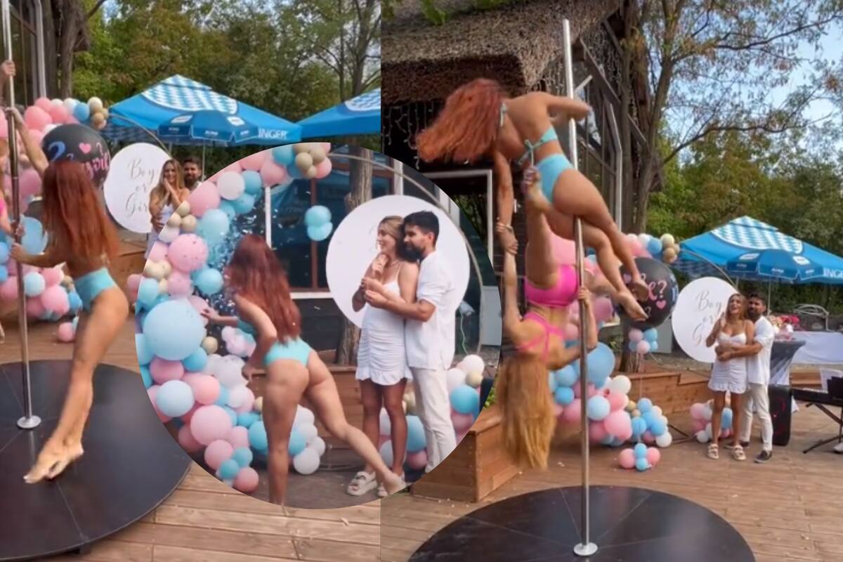 ¡Vaya que fue diferente! Contratan bailarinas de pole dance para su fiesta de revelación de género