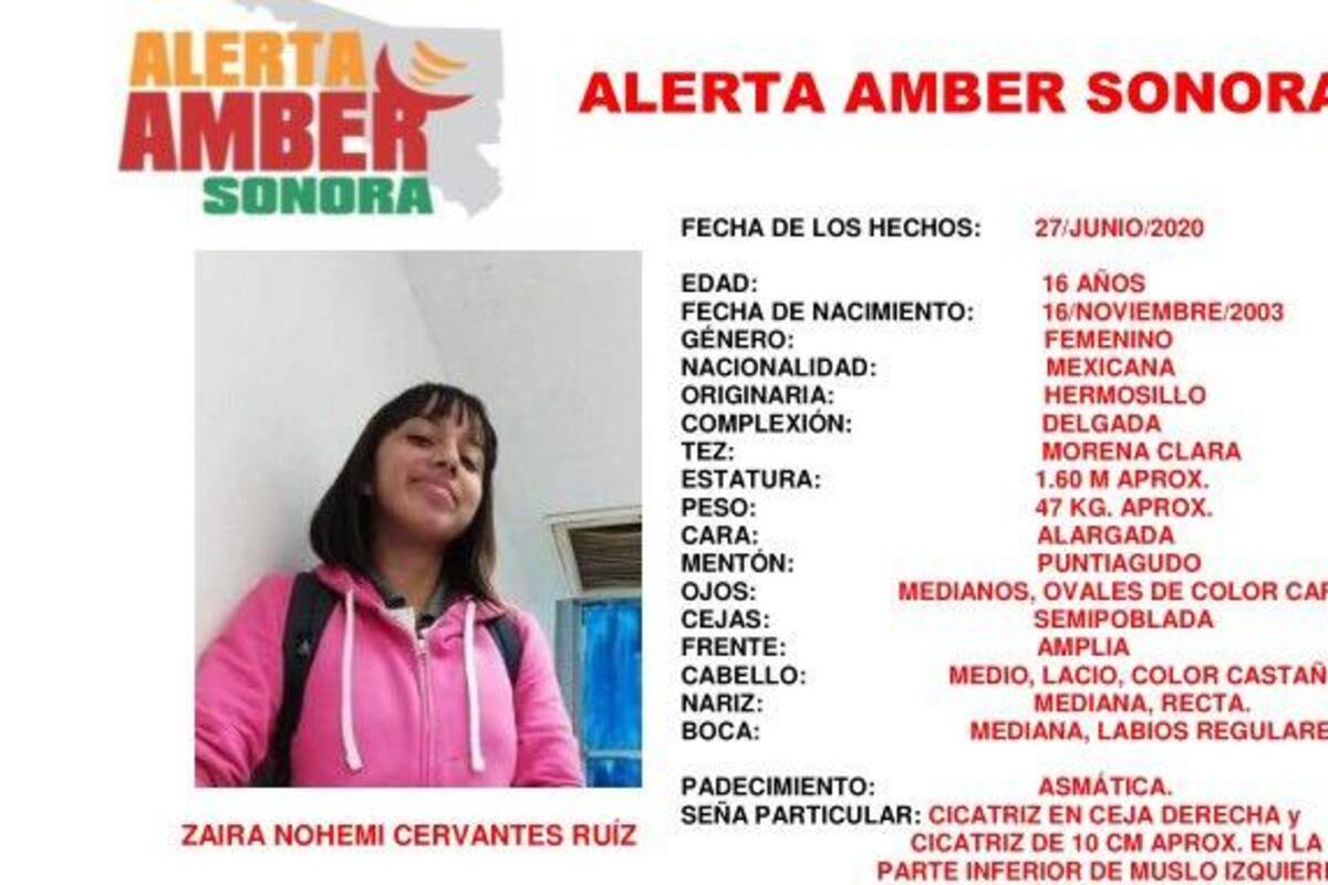 Alerta Amber: Solicitan ayuda para encontrar a la jovencita Zaira Nohemí