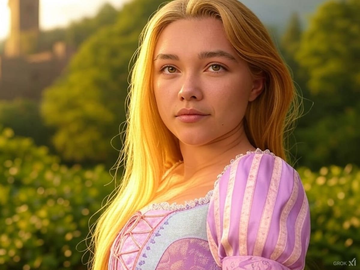 Así se vería Florence Pugh si fuera Rapunzel en el Live action de Enredados. / Foto: Grok