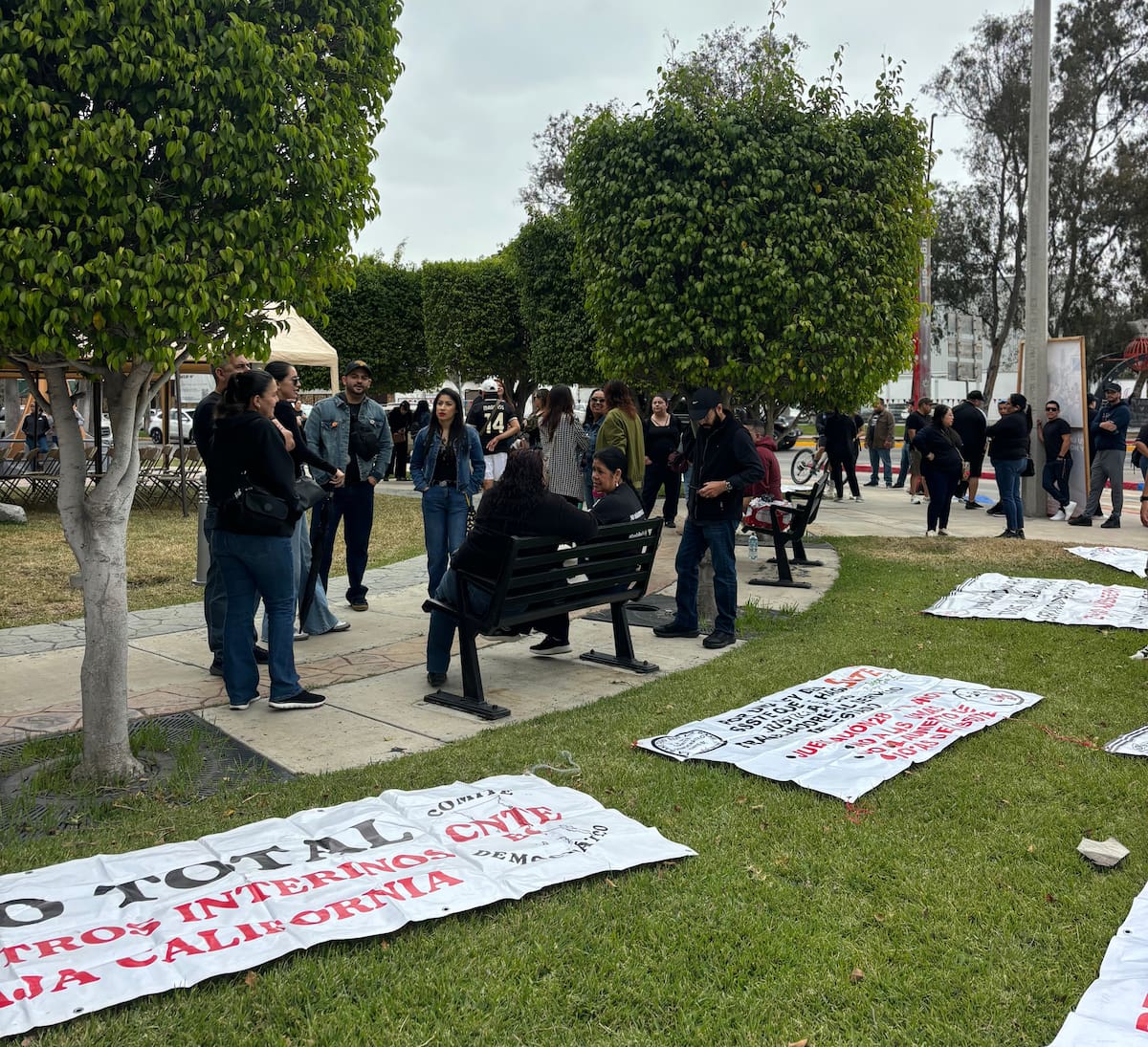 Integrantes de la CNTE señalaron que la falta de pagos, el estrés laboral y la pérdida de derechos han provocado una disminución en el interés de jóvenes por estudiar docencia en Baja California.. Foto: Lorena Salinas