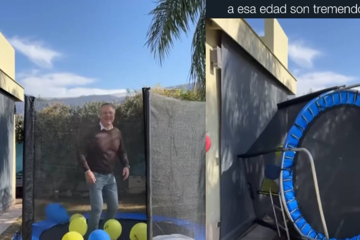 “Está en sus terribles 60’s”: Joven graba a su papá en el trampolín, pero la estructura no resiste la emoción