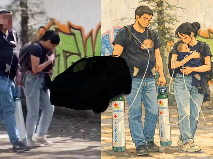 Redes lo logran y ubican a madre y padre que cargan a sus bebés con tanques de oxígeno y conmovieron a Internet con viral foto, ahora buscan ayudarlos con un automóvil para moverse