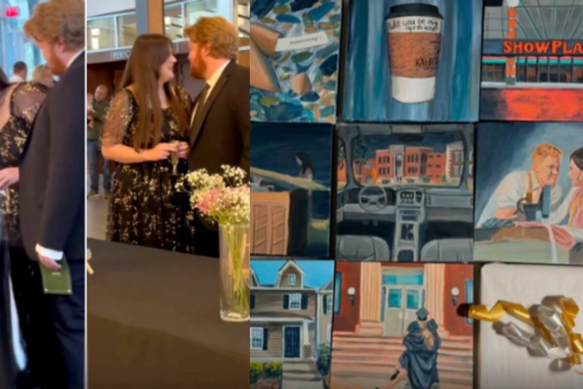 Hombre le propone matrimonio a su novia en un museo con pinturas que contaban su historia de amor