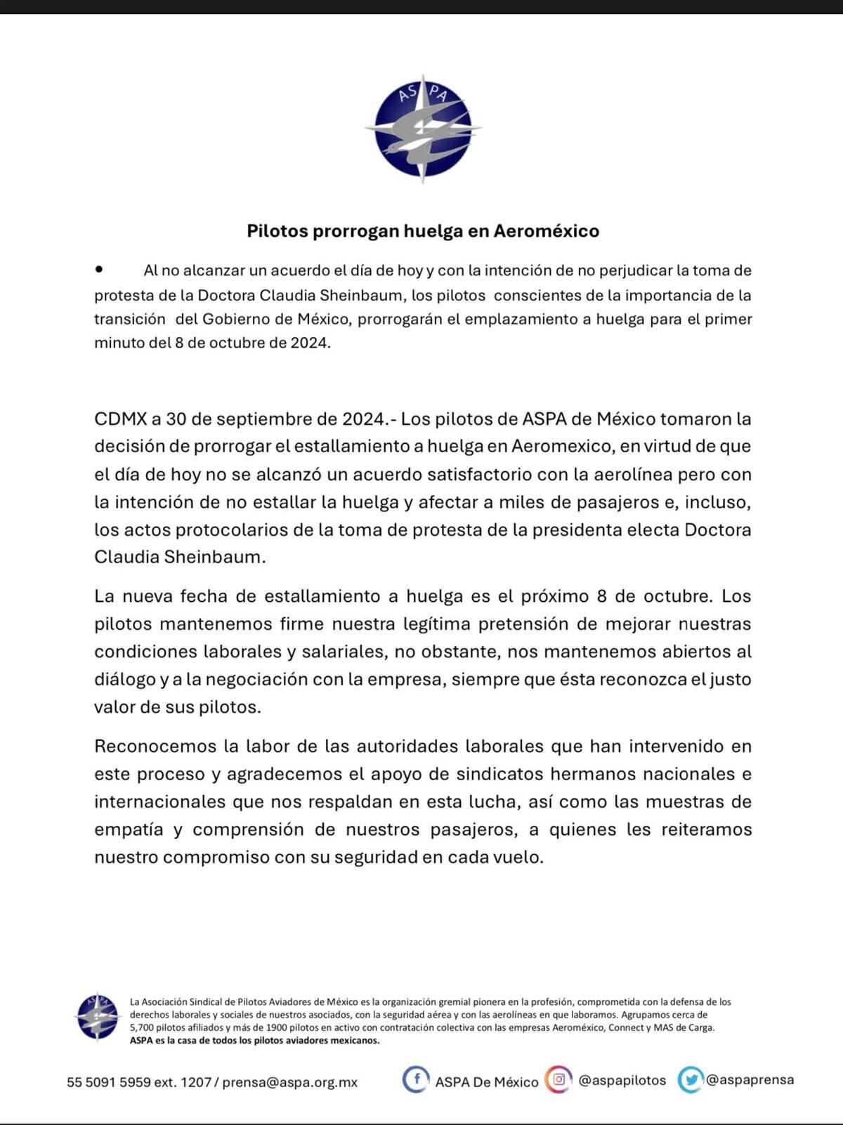 Comunicado de ASPA