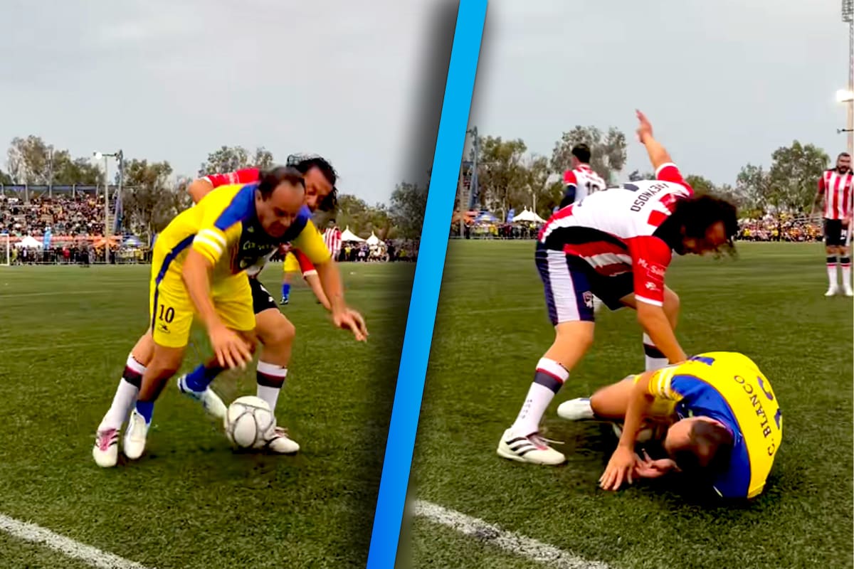 VIDEO: Cuauhtémoc Blanco recibe un fuerte ‘patadón’ de Héctor Reynoso en el América vs Chivas, “Clásico de Leyendas”