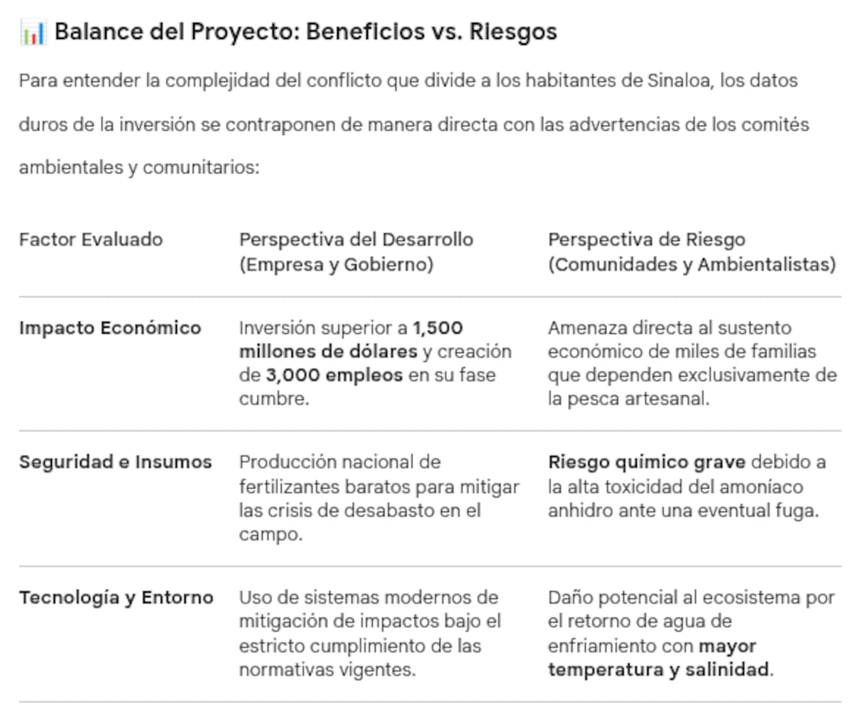 Para entender la complejidad del conflicto que divide a los habitantes de Sinaloa, los datos duros de la inversión se contraponen de manera directa con las advertencias de los comités ambientales y comunitarios:
