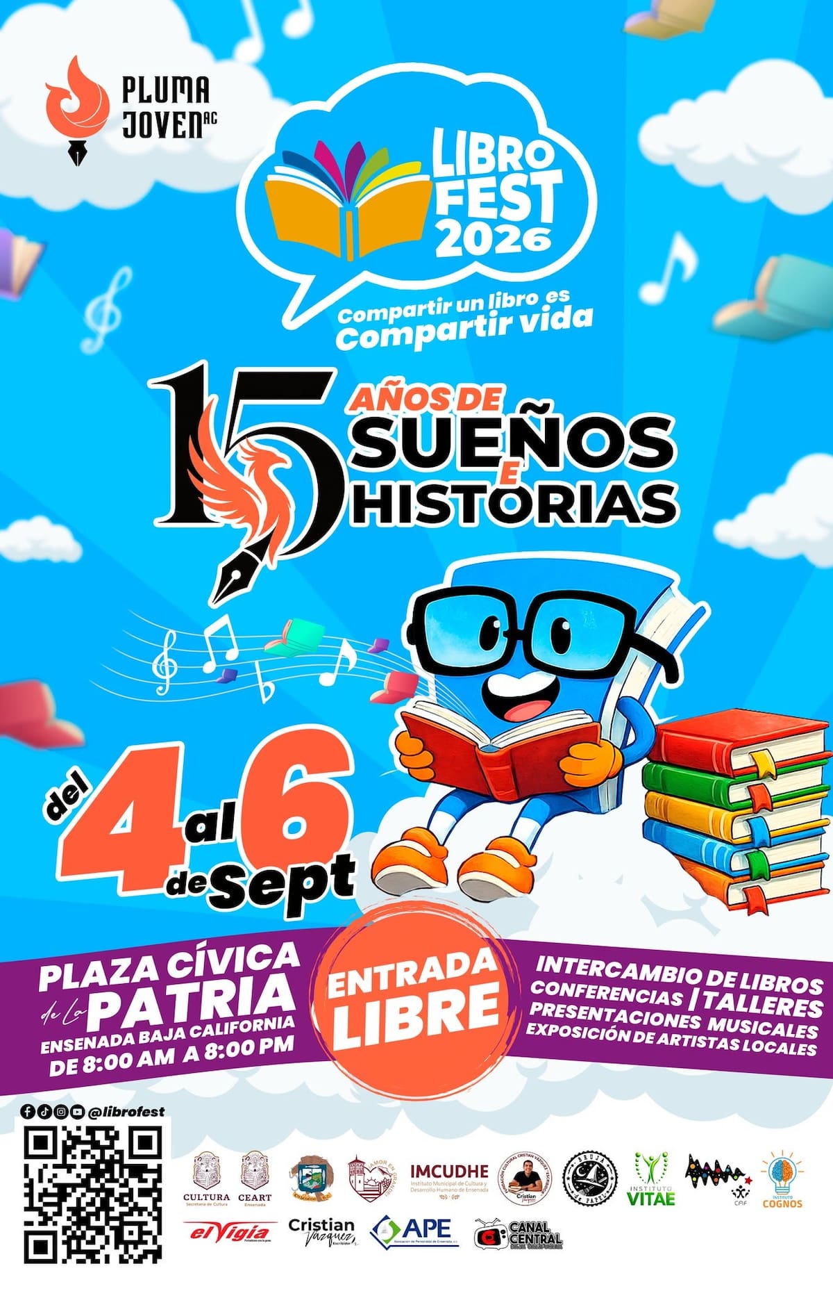 Libro Fest 2026 llegará a Ensenada del 4 al 6 de septiembre con literatura, talleres, conferencias, teatro, danza y música, con entrada libre. Foto: Cortesía.