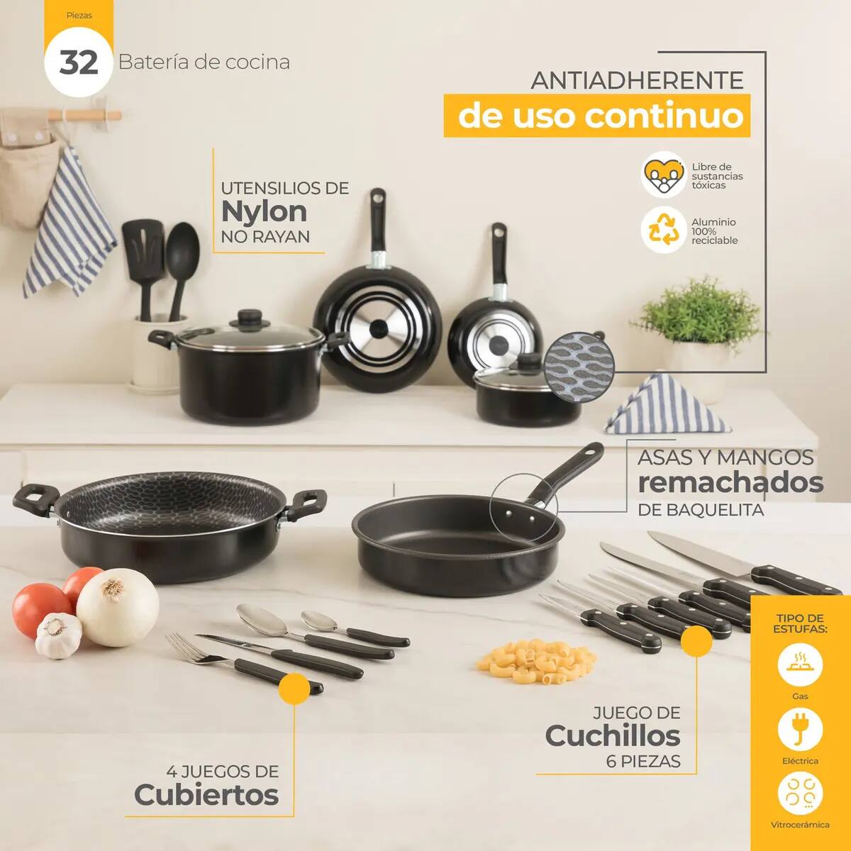 Según la publicación, esta batería no es apta para cocinas de inducción, por lo que debe considerarse este aspecto antes de comprarla. | Foto: Mercado Libre