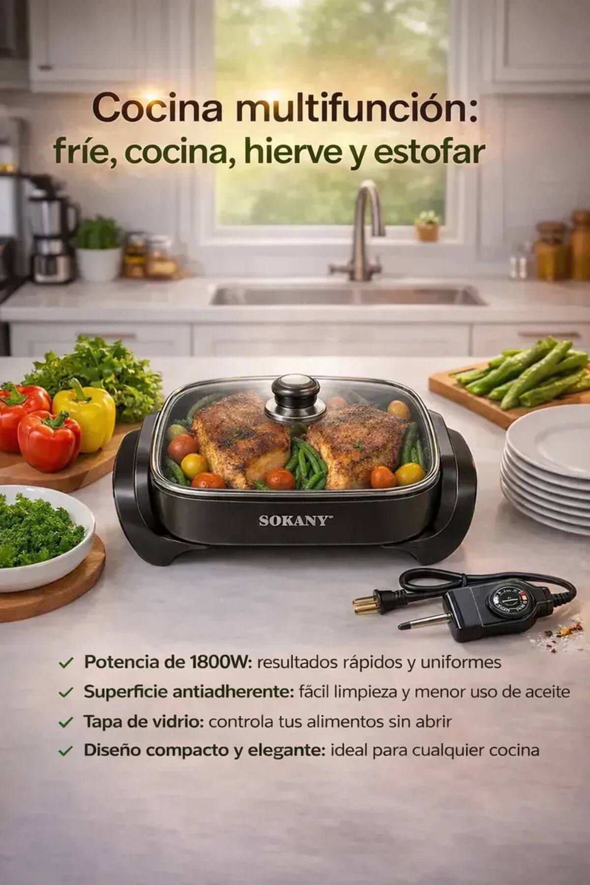 Sartén eléctrico profesional Sokany de 6 litros | Mercado Libre