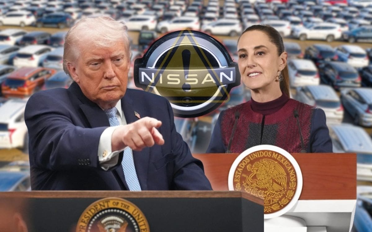Aranceles automotrices de EEUU presionan a Nissan en México: exportaciones caen hasta 84.5% y la empresa alerta posible eliminación de turnos que sostienen miles de empleos. | Crédito: Presidencia/AP/Canva