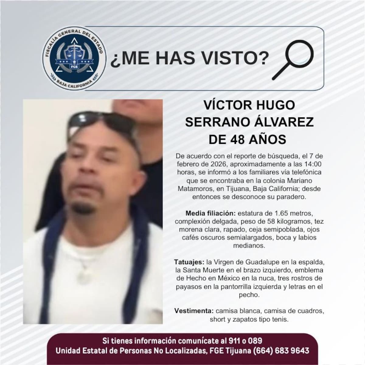 Fue visto por última vez el 7 de febrero de 2026.