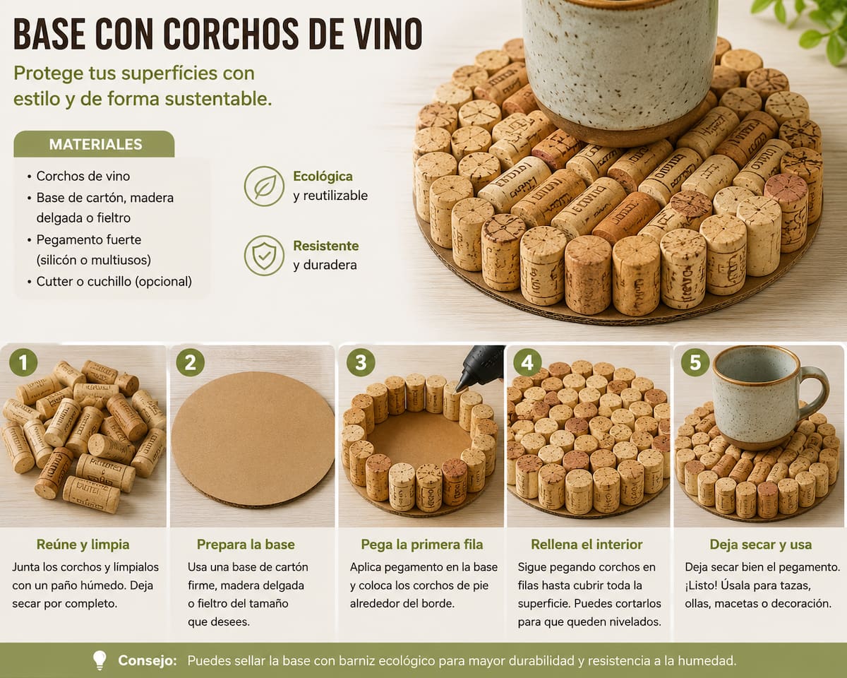 Paso a paso para convertir los corchos en una base. | Imagen de IA